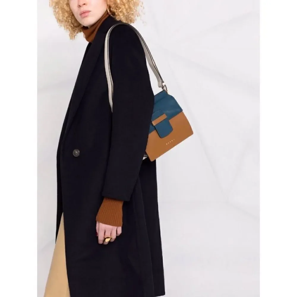 Vince single-breasted fitted wool blend coat Navy